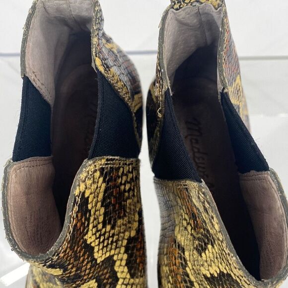Madewell Cara Tan Brown Yellow Snakeskin Embossed Leather Chelsea Boots 6.5 - Picture 9 of 13